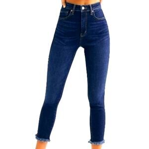 Free People High-Rise Raw-Edge Skinny Jeans Deep Indigo 26